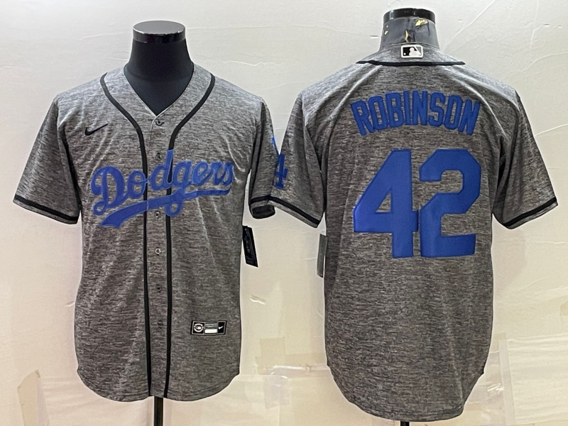 Men's Grey Los Angeles Dodgers #42 Jackie Robinson Cool Base Stitched Jersey